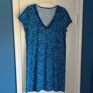 Lilly Pulitzer Blue and Teal Leopard Print Shift Dress
